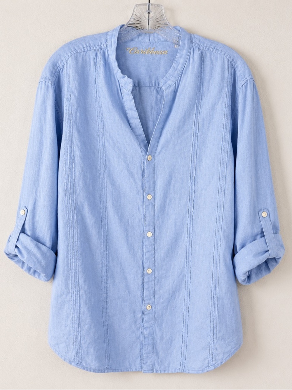 Caribbean Linen Button Front Tunic Shirt Blue XL Coastal Boho